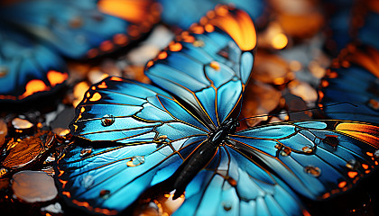 Close-up of a butterfly wing showing intricate patterns and colors.