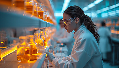 Witness a cutting-edge bioengineering lab, with scientists in lab coats conducting experiments on futuristic biotech creations, pushing the boundaries of science.