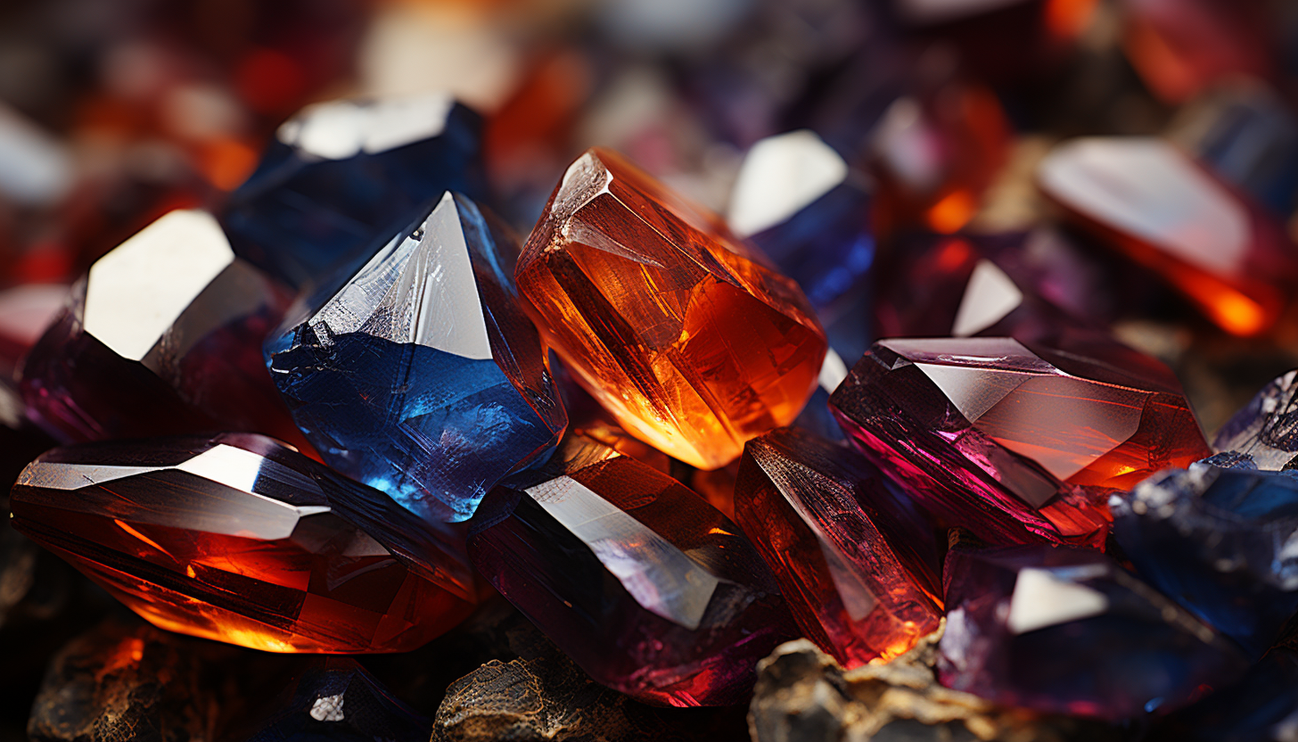 A close-up shot of the vibrant, complex surface of a gemstone or mineral.