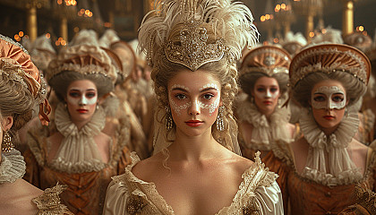 Attend a lavish masquerade ball in a Baroque palace, where masks and elaborate costumes conceal identities as guests waltz under crystal chandeliers.