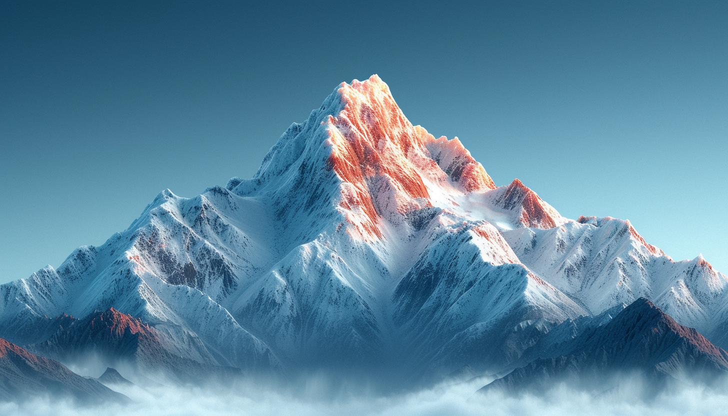 Craft an app icon that pays tribute to the majestic mountains, featuring snow-capped peaks, rugged terrain, and a sense of adventure.