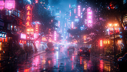 Dive into a cyberpunk metropolis at night, where neon signs, holographic projections, and futuristic skyscrapers create a neon-lit dreamscape.