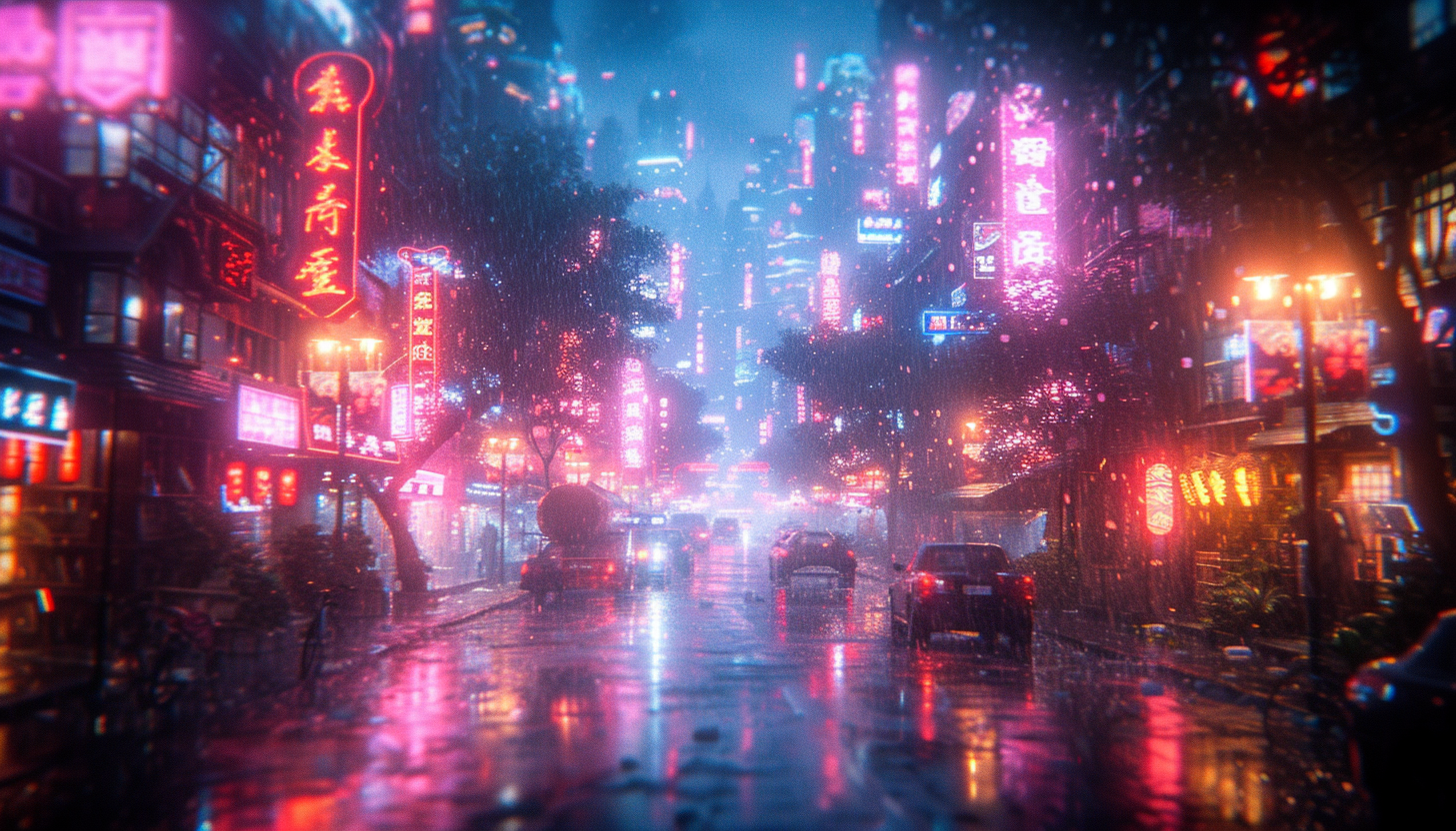 Dive into a cyberpunk metropolis at night, where neon signs, holographic projections, and futuristic skyscrapers create a neon-lit dreamscape.