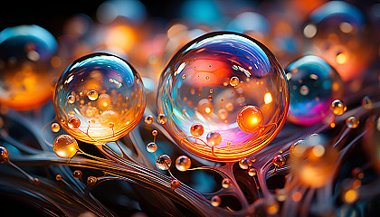 A macro shot of the surface of a soap bubble, showcasing a spectrum of colors.