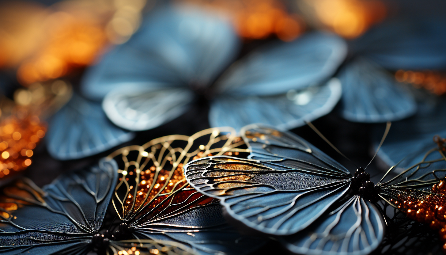 An abstract, macro view of butterfly wings revealing intricate patterns.