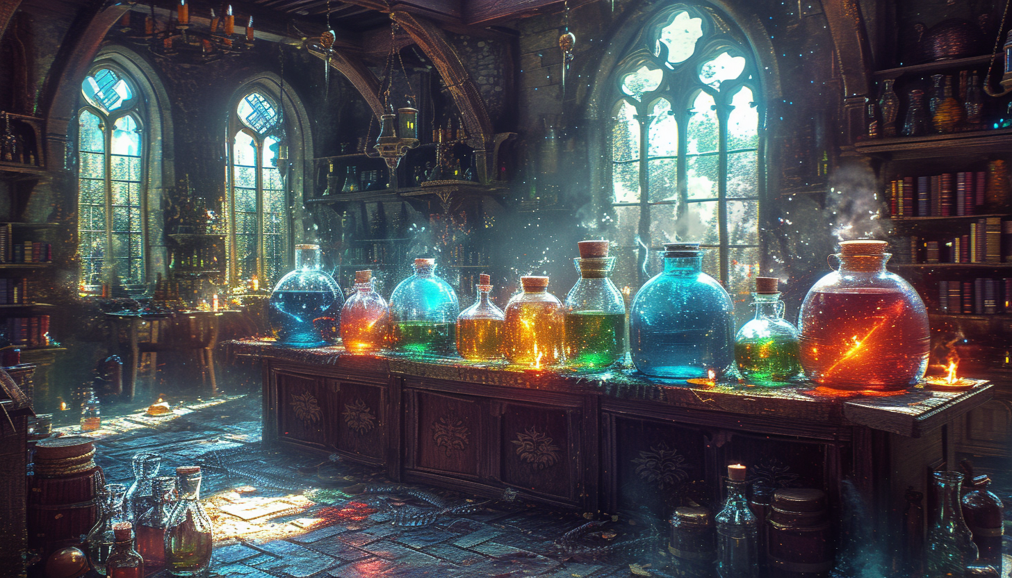 Step into a medieval alchemist's laboratory, with bubbling potions, arcane symbols, and the promise of mystical discoveries.