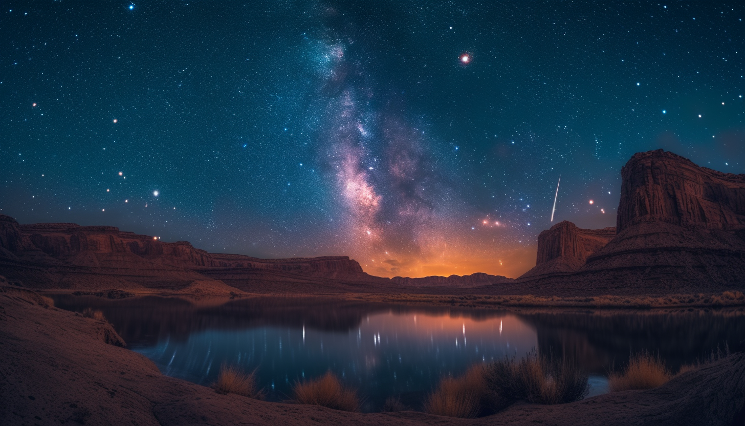 Witness a breathtaking meteor shower in a desert landscape, with shooting stars streaking across the vast, open night sky.