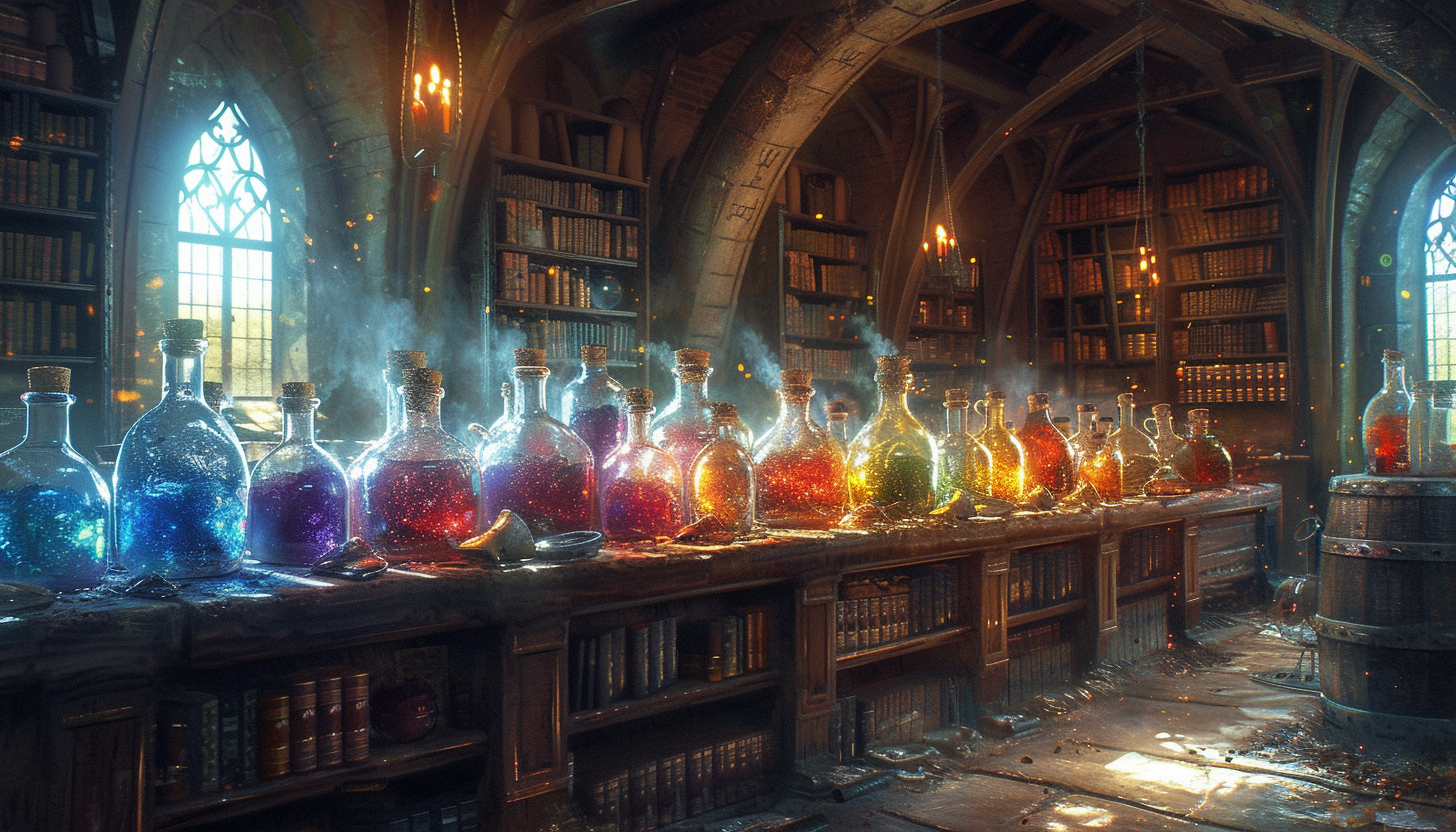 Step into a medieval alchemist's laboratory, with bubbling potions, arcane symbols, and the promise of mystical discoveries.