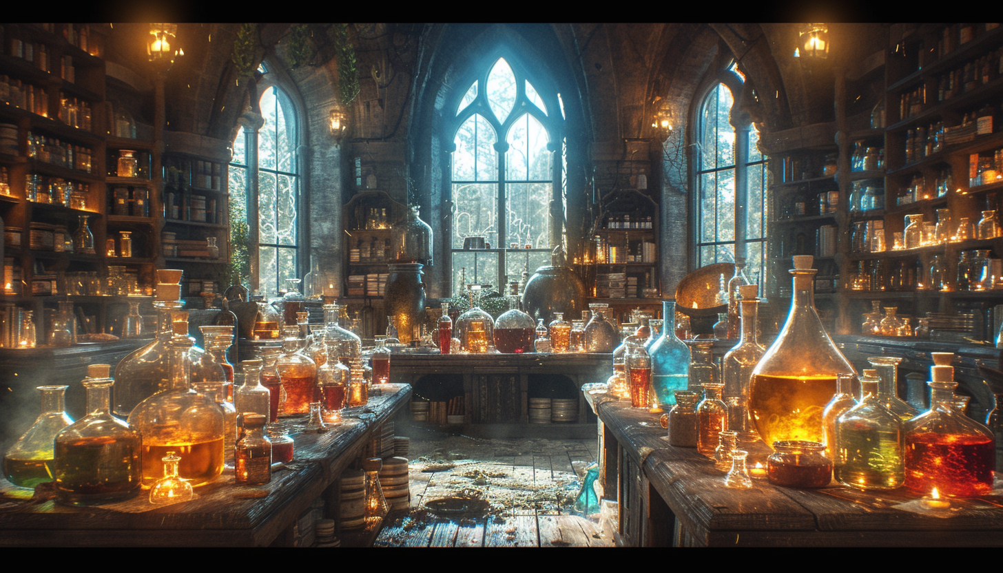 Step into a medieval alchemist's laboratory, with bubbling potions, arcane symbols, and the promise of mystical discoveries.