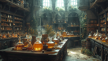 Step into a medieval alchemist's laboratory, with bubbling potions, arcane symbols, and the promise of mystical discoveries.