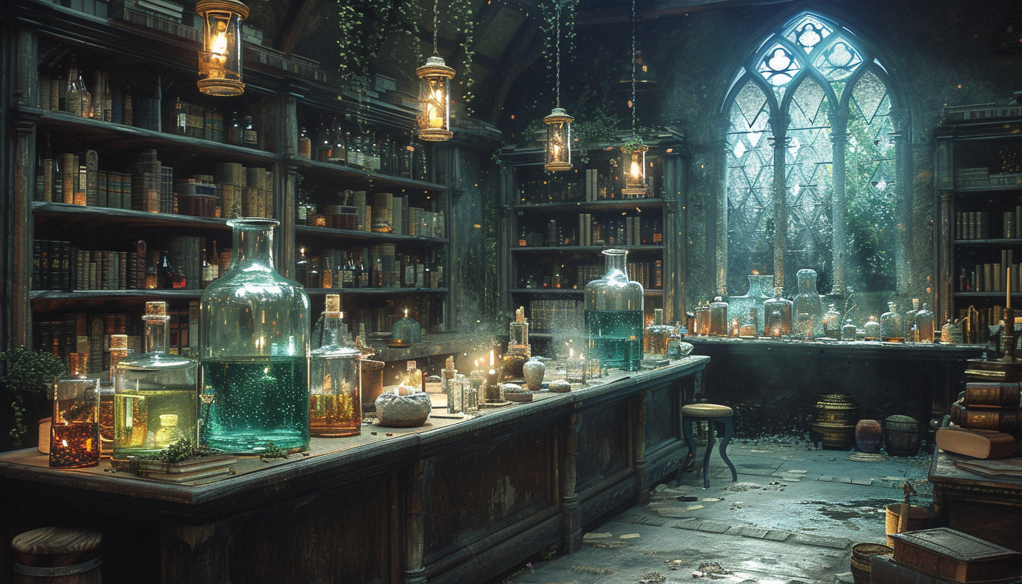 Step into a medieval alchemist's laboratory, with bubbling potions, arcane symbols, and the promise of mystical discoveries.