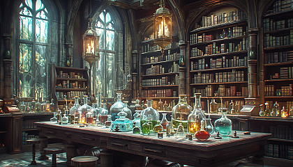 Step into a medieval alchemist's laboratory, with bubbling potions, arcane symbols, and the promise of mystical discoveries.