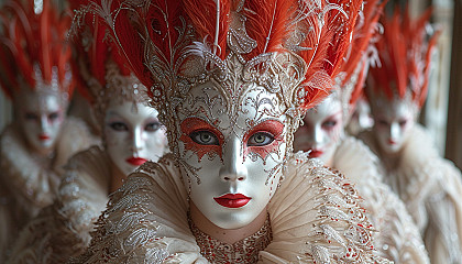 Attend a glamorous masquerade ball in a Venetian palace, with elaborate masks, flowing gowns, and an air of romantic intrigue.