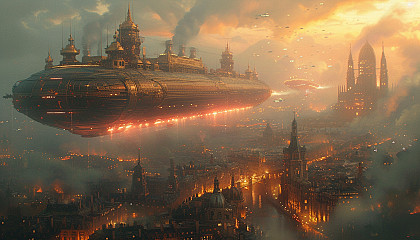 Construct a grand steampunk metropolis with towering clockwork skyscrapers, bustling airship ports, and a sense of Victorian-era wonder.