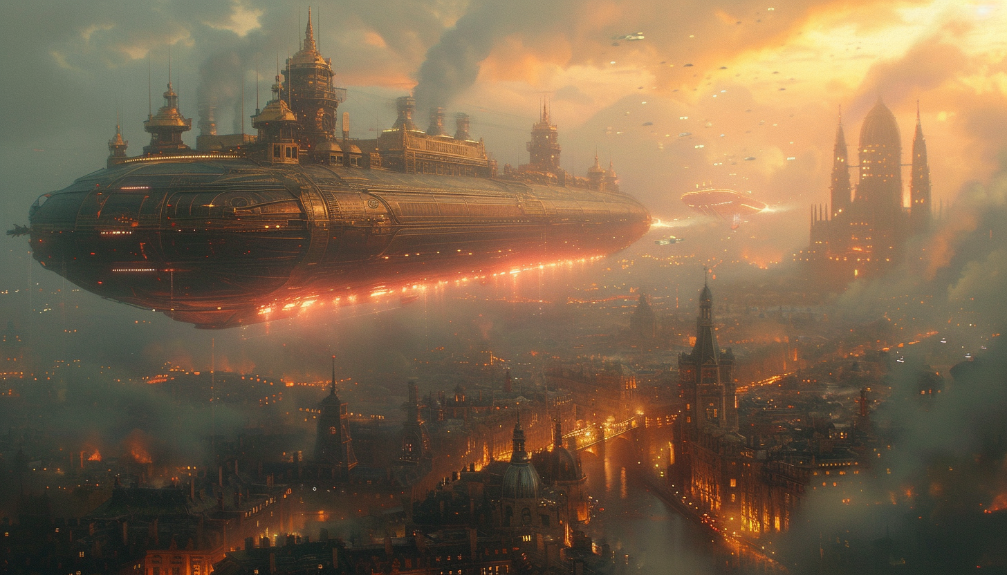 Construct a grand steampunk metropolis with towering clockwork skyscrapers, bustling airship ports, and a sense of Victorian-era wonder.