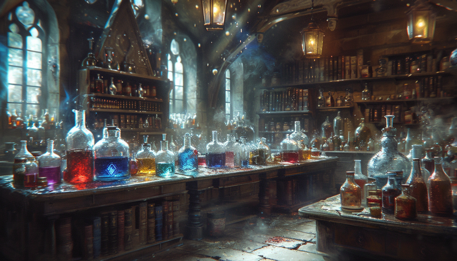 Step into a medieval alchemist's laboratory, with bubbling potions, arcane symbols, and the promise of mystical discoveries.