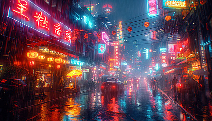 Dive into a cyberpunk metropolis at night, where neon signs, holographic projections, and futuristic skyscrapers create a neon-lit dreamscape.