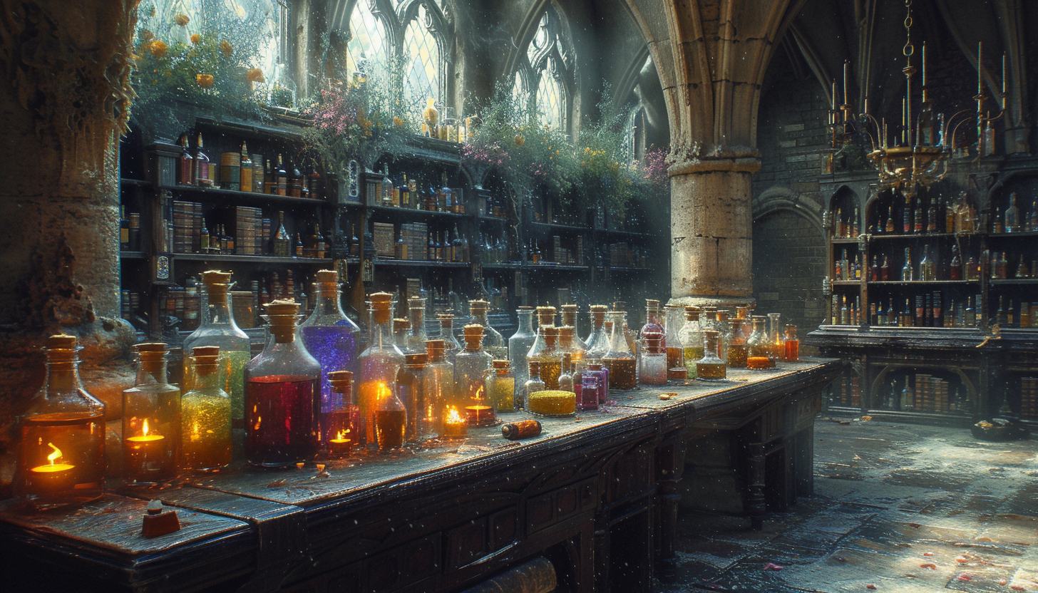 Step into a medieval alchemist's laboratory, with bubbling potions, arcane symbols, and the promise of mystical discoveries.