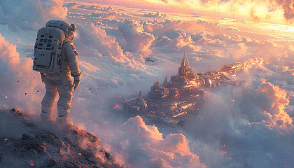 A space station orbiting a distant planet, with astronauts in spacesuits and advanced technology against the backdrop of the cosmos.