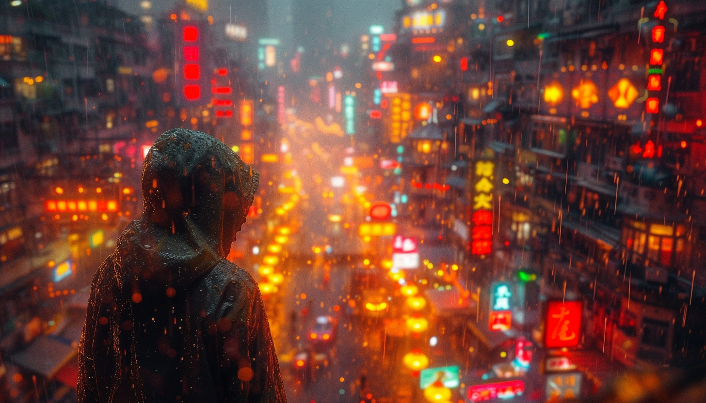 Take a journey to a cyberpunk cityscape, where neon signs and futuristic technology coexist in a gritty, dystopian metropolis.