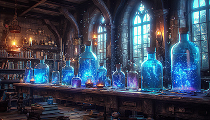 Step into a medieval alchemist's laboratory, with bubbling potions, arcane symbols, and the promise of mystical discoveries.