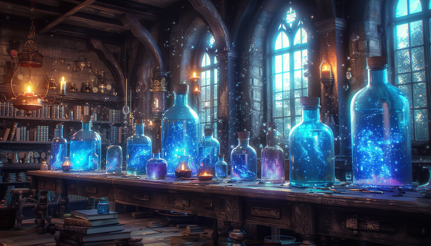 Step into a medieval alchemist's laboratory, with bubbling potions, arcane symbols, and the promise of mystical discoveries.