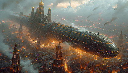 Construct a grand steampunk metropolis with towering clockwork skyscrapers, bustling airship ports, and a sense of Victorian-era wonder.