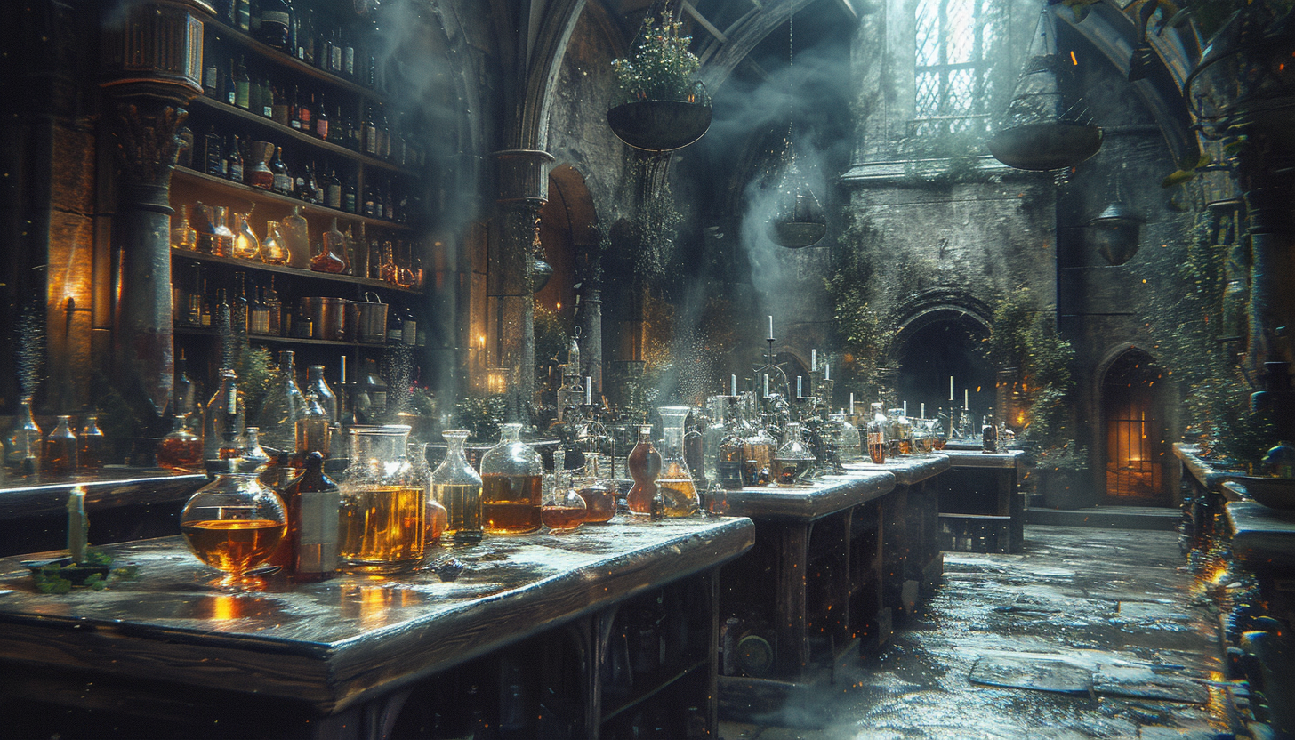 Step into a medieval alchemist's laboratory, with bubbling potions, arcane symbols, and the promise of mystical discoveries.