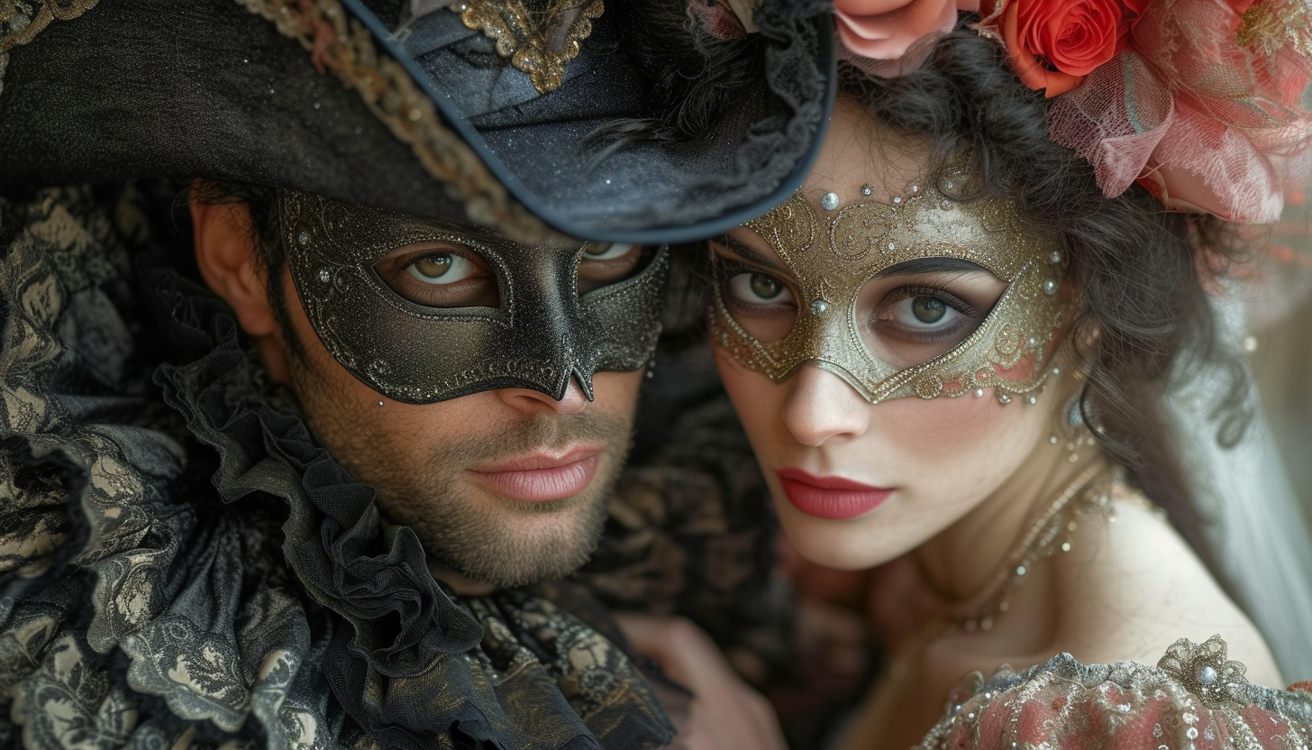 Attend a glamorous masquerade ball in a Venetian palace, with elaborate masks, flowing gowns, and an air of romantic intrigue.