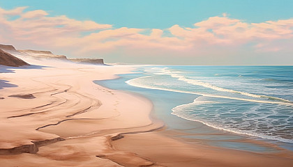 Tide receding to reveal an expansive, sandy beach.