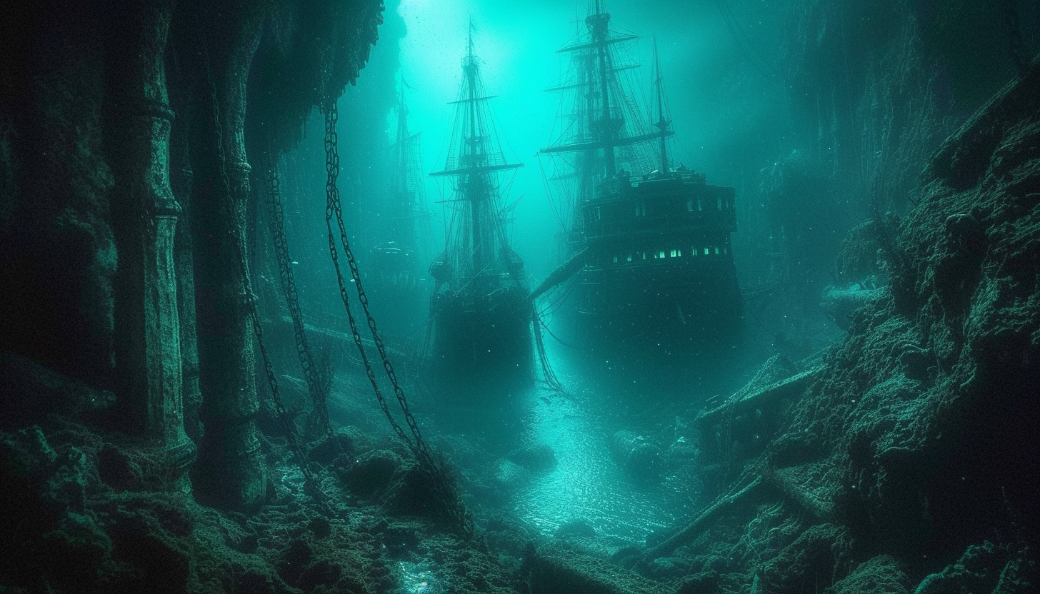 Descend into a mysterious underwater abyss, home to bioluminescent creatures, ancient shipwrecks, and a world of hidden wonders.