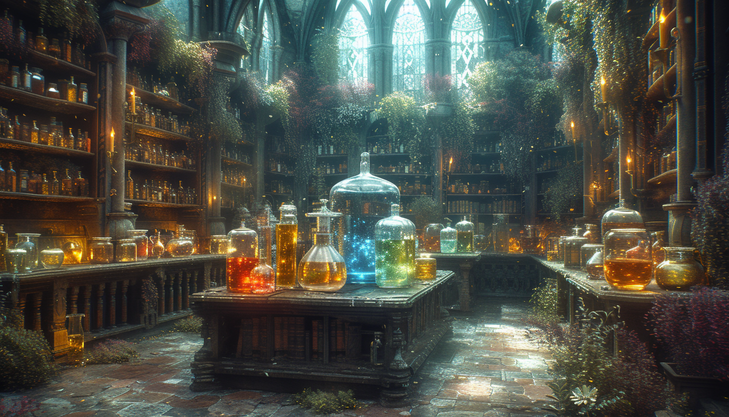 Step into a medieval alchemist's laboratory, with bubbling potions, arcane symbols, and the promise of mystical discoveries.