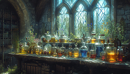 Step into a medieval alchemist's laboratory, with bubbling potions, arcane symbols, and the promise of mystical discoveries.