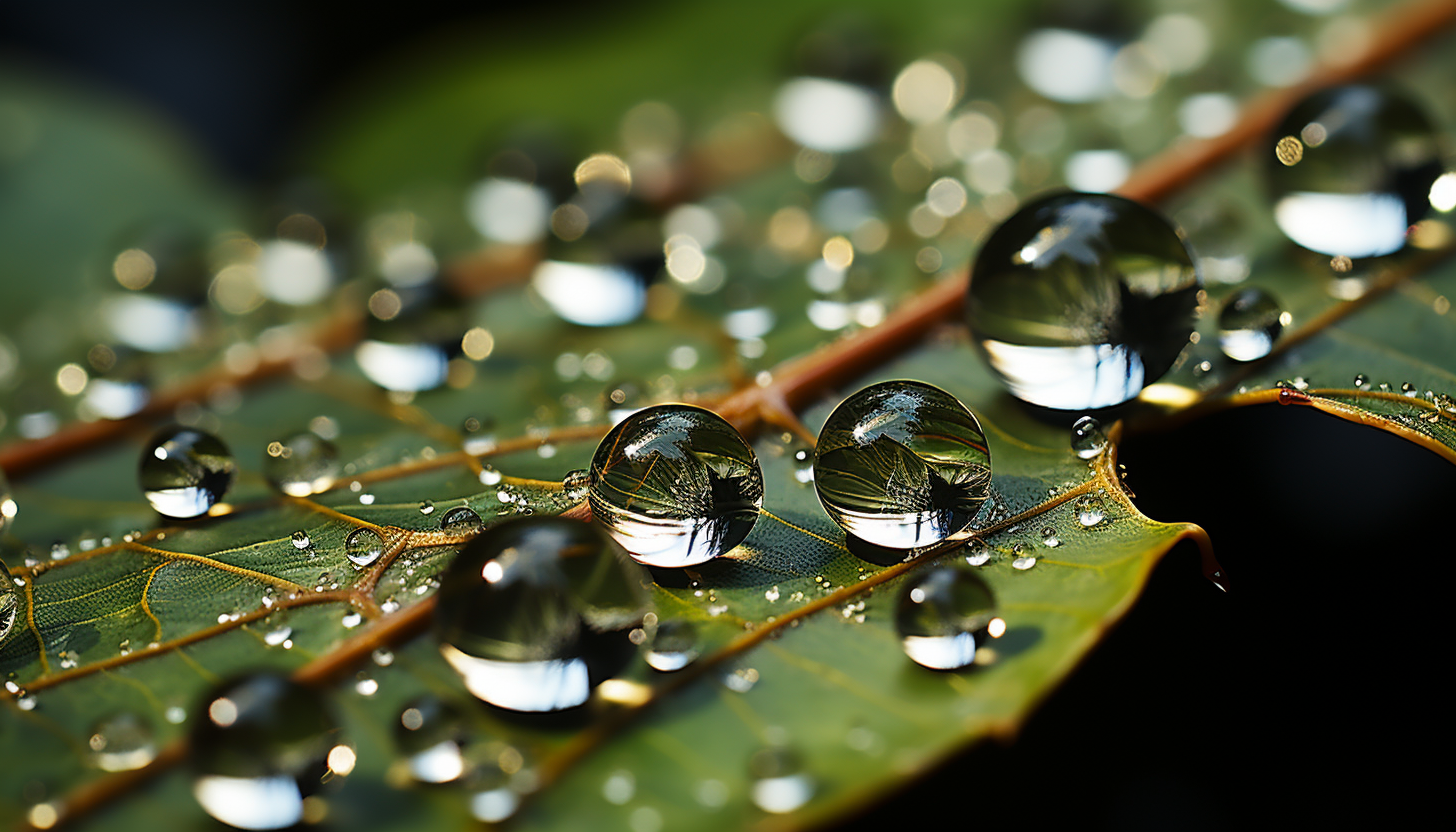 Dew drops on a spider's web, each one reflecting the world in miniature.