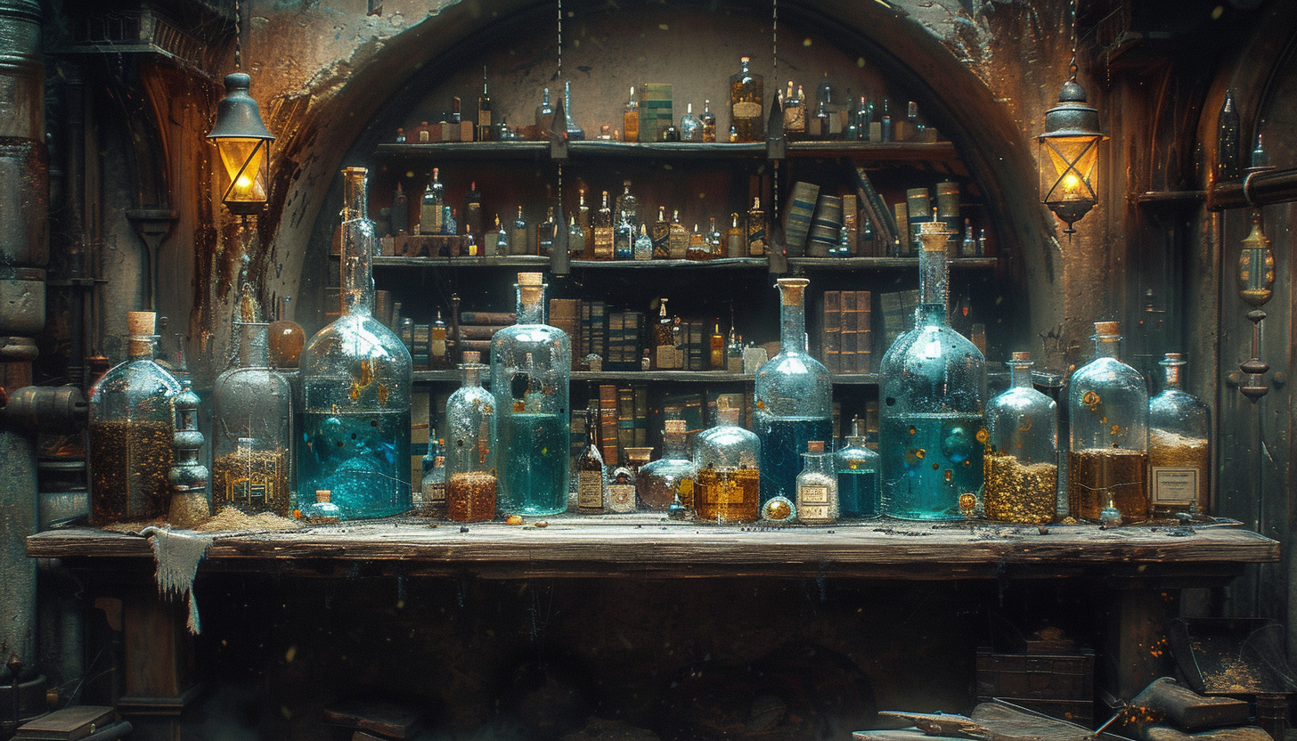 Step into a medieval alchemist's laboratory, with bubbling potions, arcane symbols, and the promise of mystical discoveries.