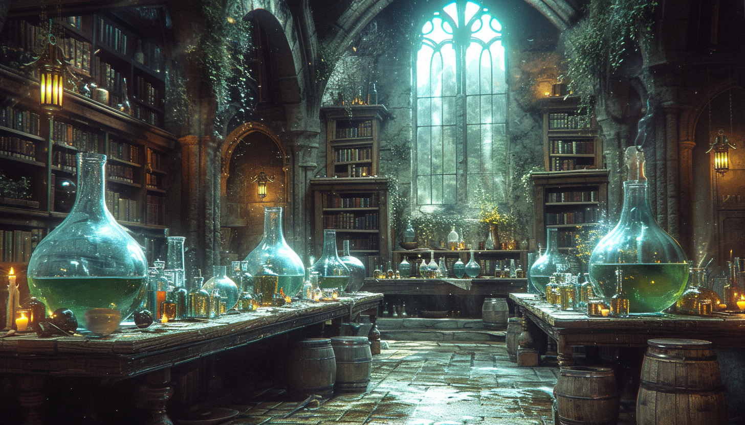 Step into a medieval alchemist's laboratory, with bubbling potions, arcane symbols, and the promise of mystical discoveries.