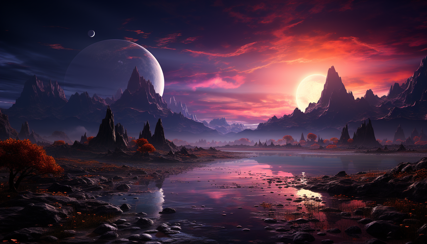 Vibrant hues of a sunset on an alien planet.