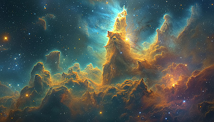 Embark on an interstellar voyage through a cosmic nebula, where swirling gas clouds and newborn stars paint a breathtaking celestial canvas.