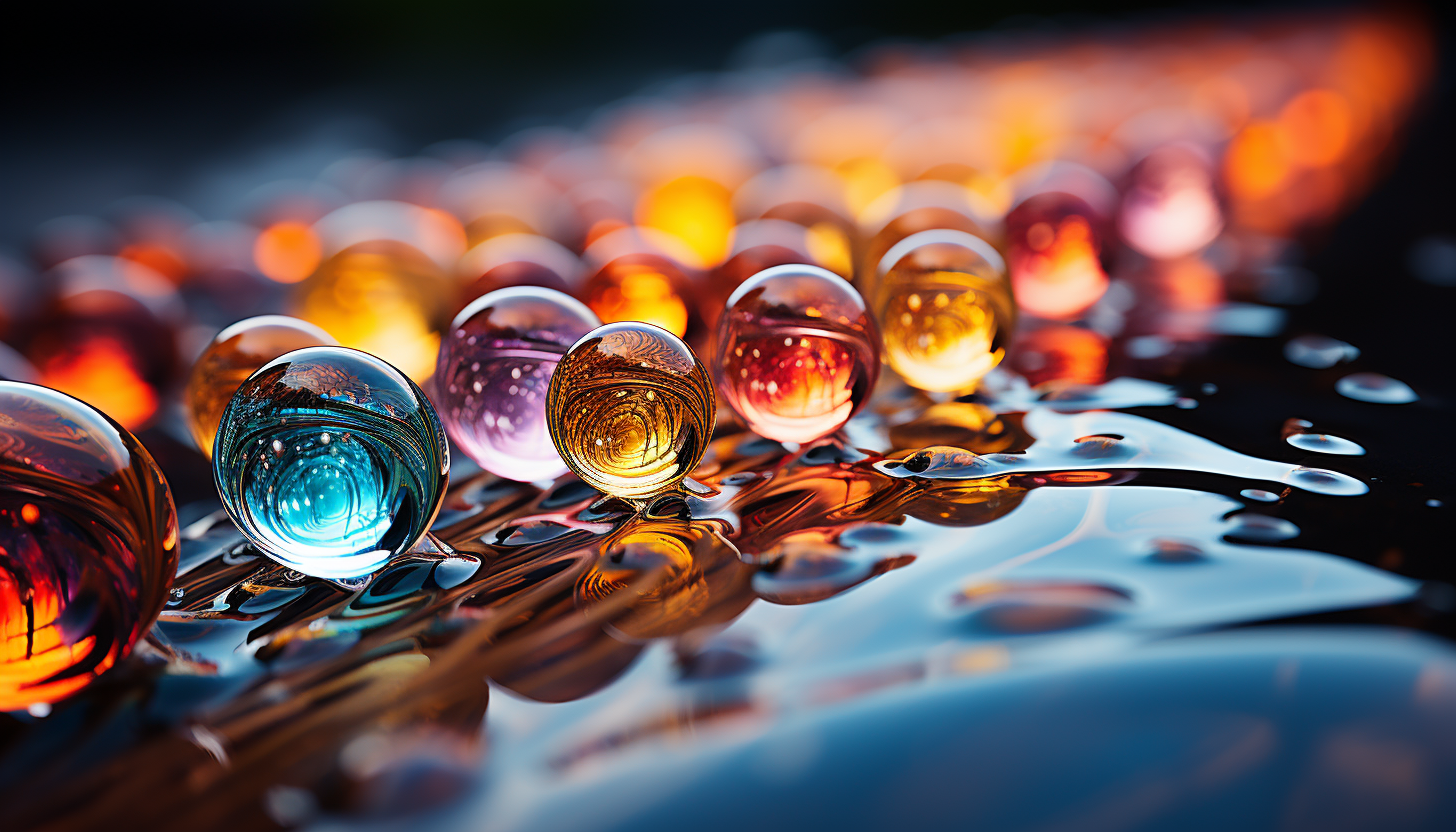 A macro shot of the surface of a soap bubble, showcasing a spectrum of colors.