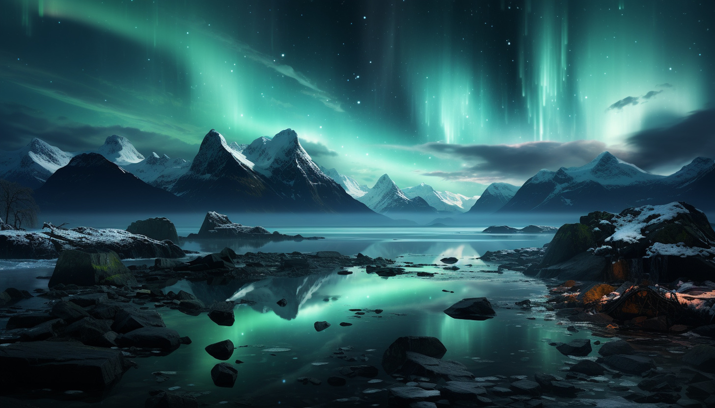 The Aurora Borealis or Australis, creating a dazzling display of light and color in the night sky.