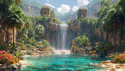 A post-apocalyptic wasteland with a hidden oasis, where lush vegetation and a crystal-clear oasis provide a glimmer of hope in a desolate world.