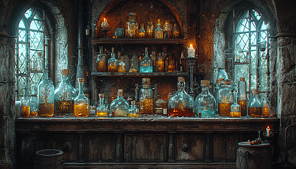 Step into a medieval alchemist's laboratory, with bubbling potions, arcane symbols, and the promise of mystical discoveries.