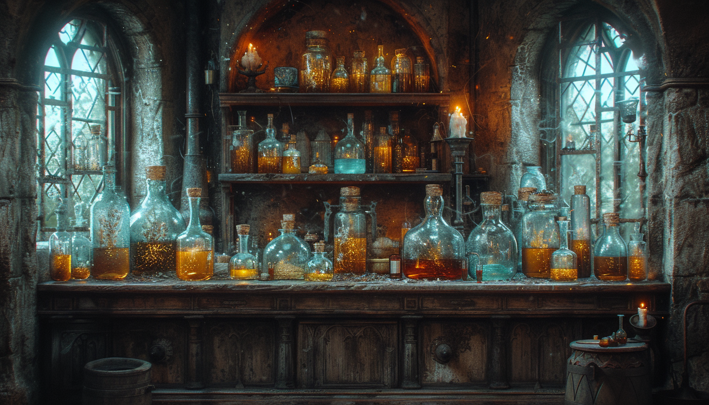 Step into a medieval alchemist's laboratory, with bubbling potions, arcane symbols, and the promise of mystical discoveries.