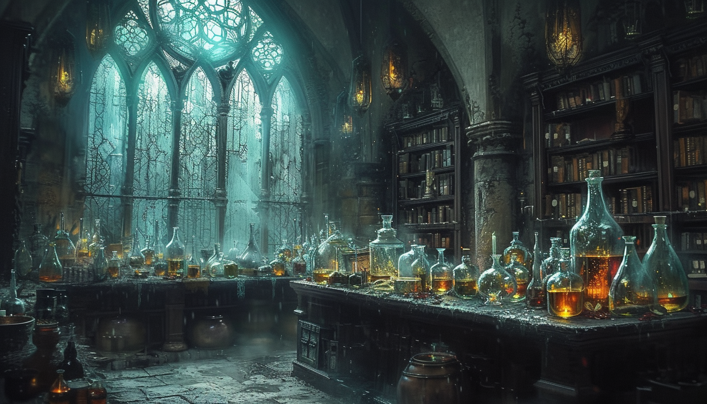 Step into a medieval alchemist's laboratory, with bubbling potions, arcane symbols, and the promise of mystical discoveries.