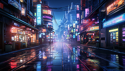 Cyberpunk alley in Tokyo, with holographic signs, bustling noodle shops, high-tech gadgets, and a mix of traditional and futuristic architecture.