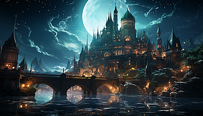 Undersea Atlantis-like city, glowing with bioluminescent lights, ancient ruins, diverse marine life, and bubble-like structures.