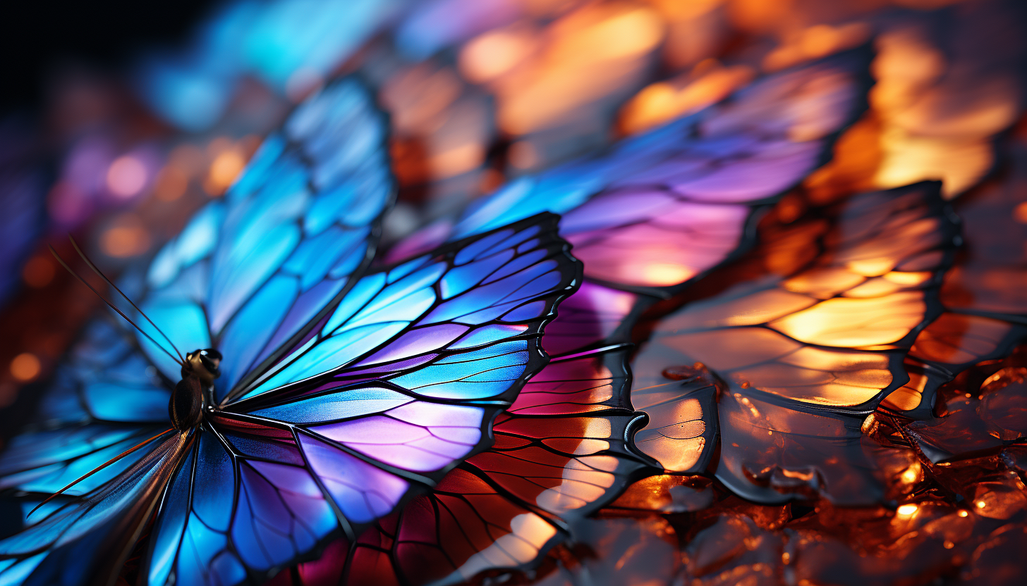 Macro view of an iridescent butterfly wing.