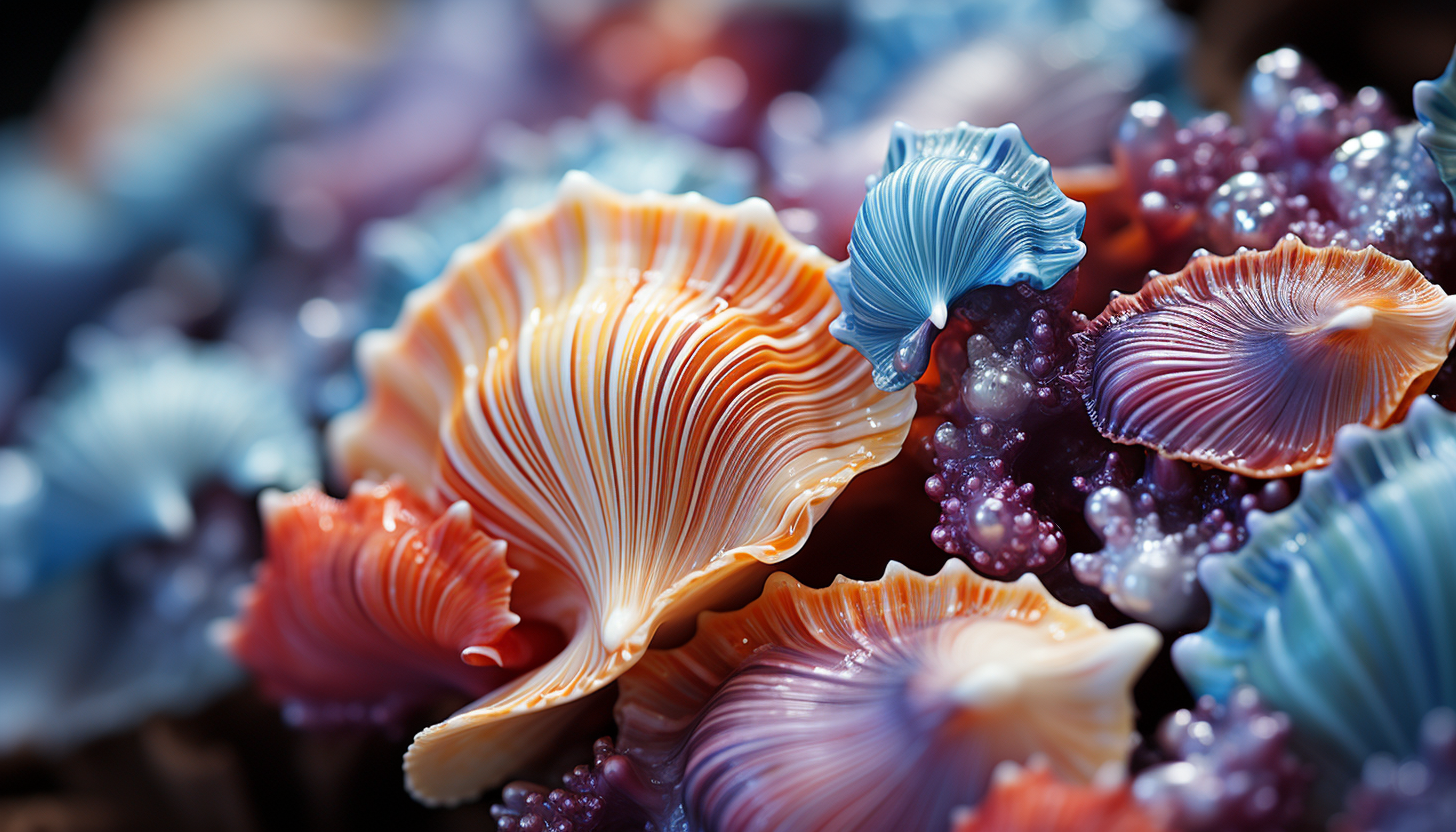 Macro shot of the vibrant and intricate patterns on a seashell.
