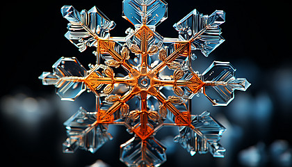 Microscopic view of crystalline structures in a snowflake.