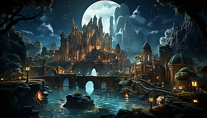 Underwater Atlantis-like city with grand crystal domes, merfolk, colorful coral structures, and schools of luminous fish swimming amongst ancient ruins.